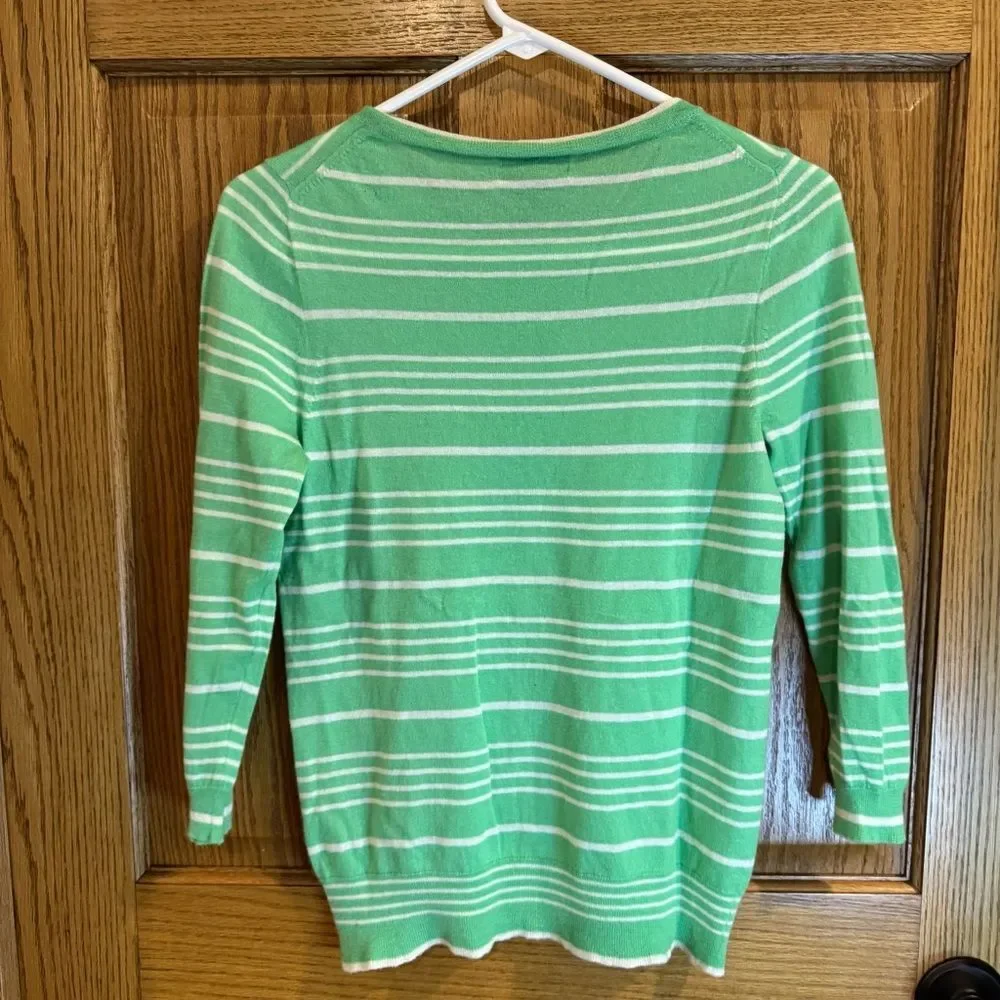 J.Crew Italian Cashmere Featherweight Striped Sweater W/ 3/4 Sleeves. Medium